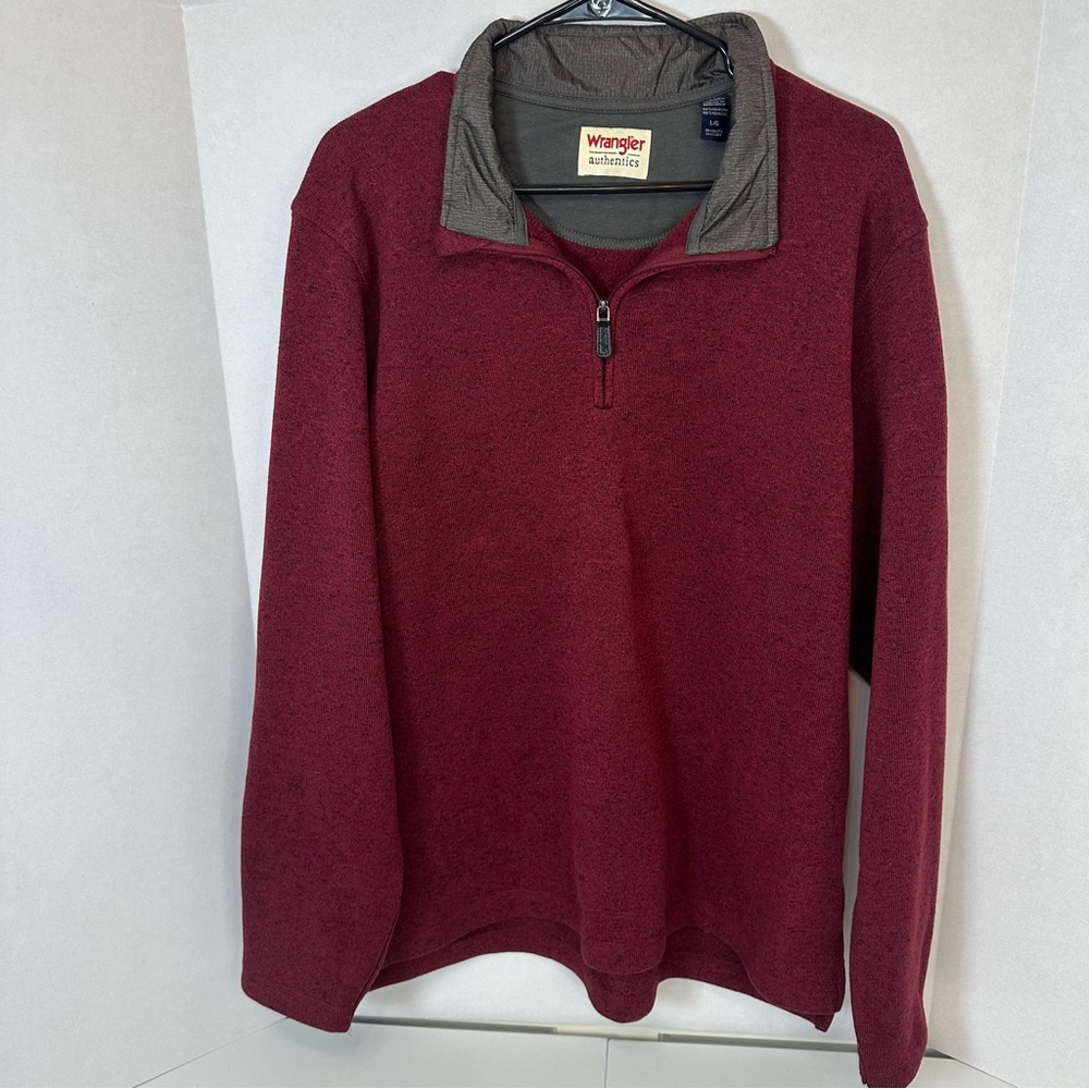 Wrangler Red and Gray Quarter-Zip Sweater